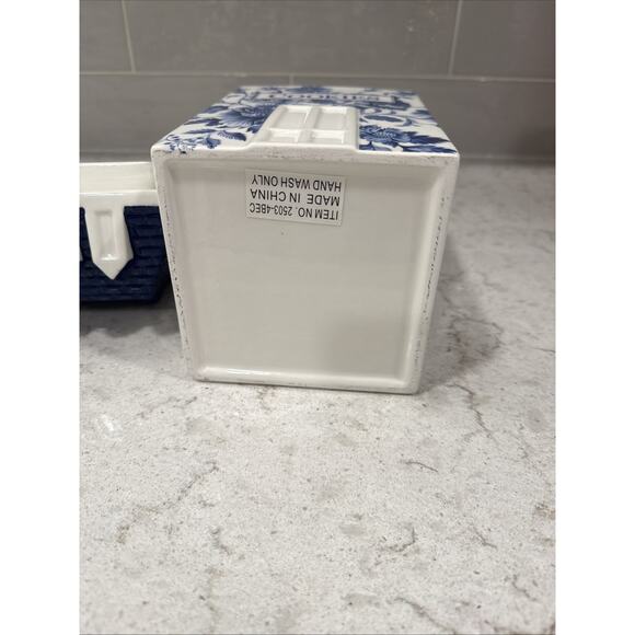 NEW Ceramic COOKIE JAR Blue White Floral Chinoiserie Vintage House Design Cute!! - Picture 11 of 12